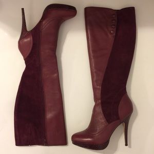 CHARLES DAVIDS sexy red leather & velvet boots